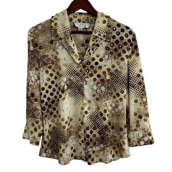 St. John Collection Tops - St. John Collection Blouse Sz 10 Ruffled Collar 3/4 Sleeve Marie Gray Embellish